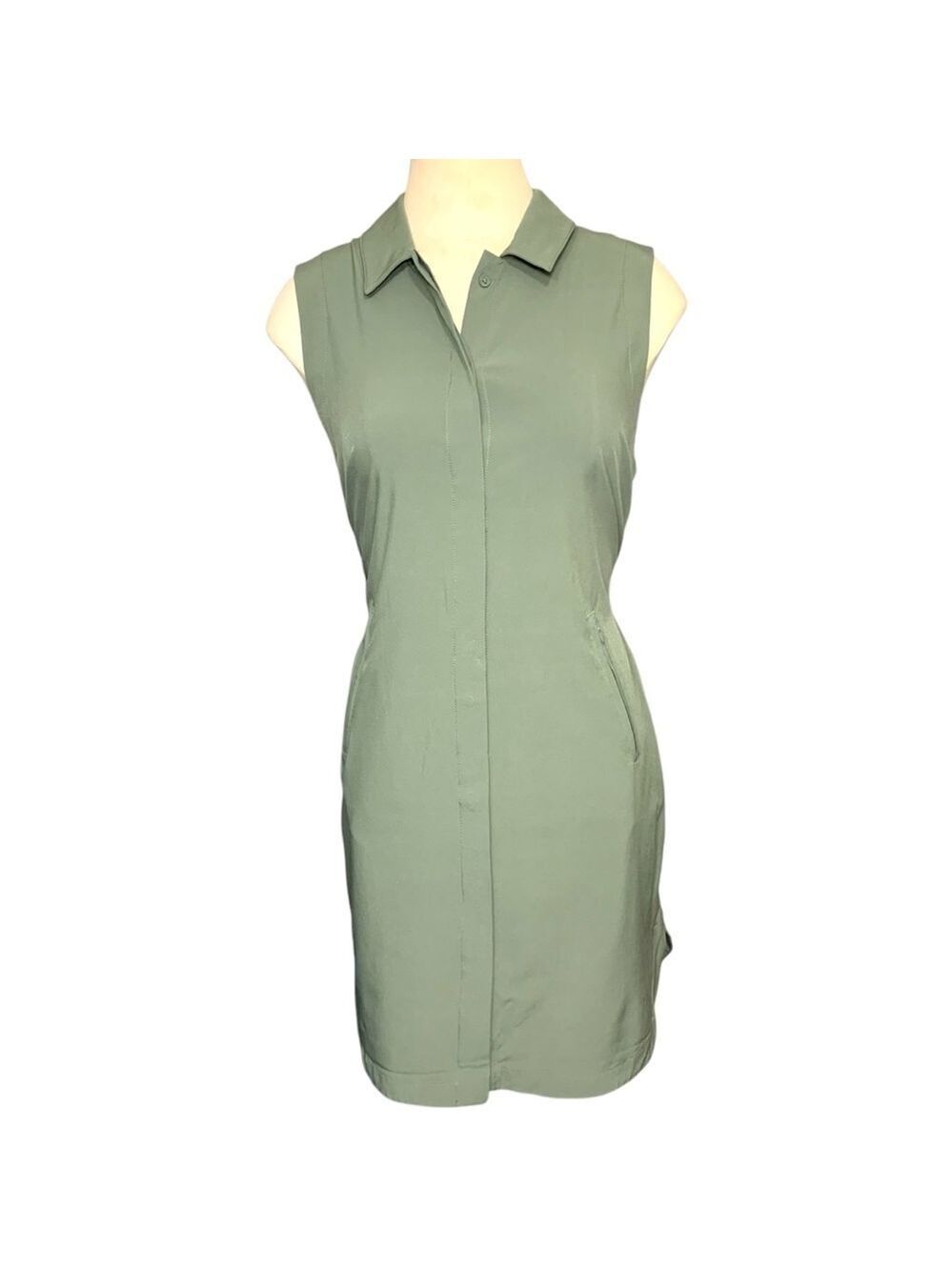 Lolé Green Sport Dress Button Front Sz S Sleveless Stretch Lightweight Pockets